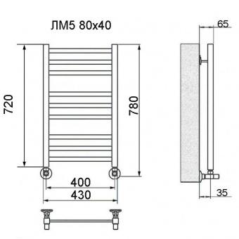 Водяной полотенцесушитель Ника MODERN ЛМ-5 80/40 с вентилями (комплект люкс)